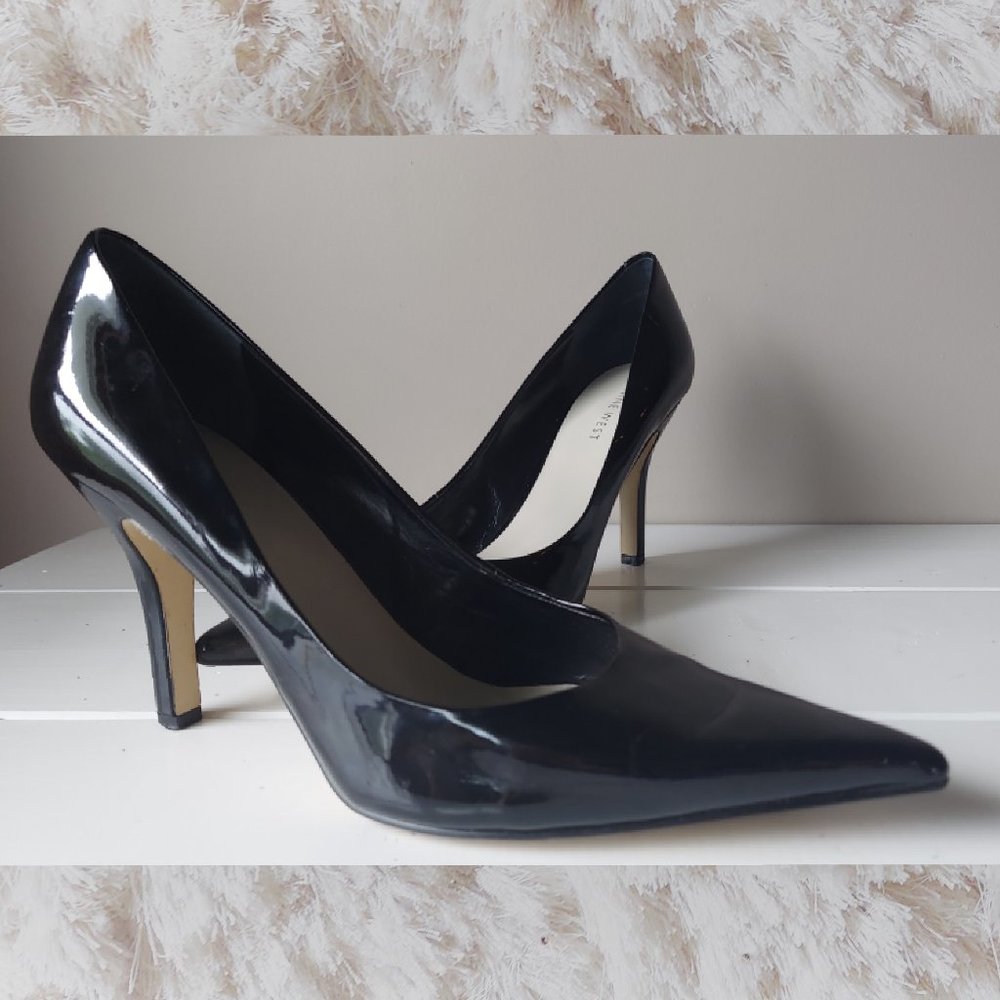 NINE WEST Patent Black Pointy Toe Heels (9M)
